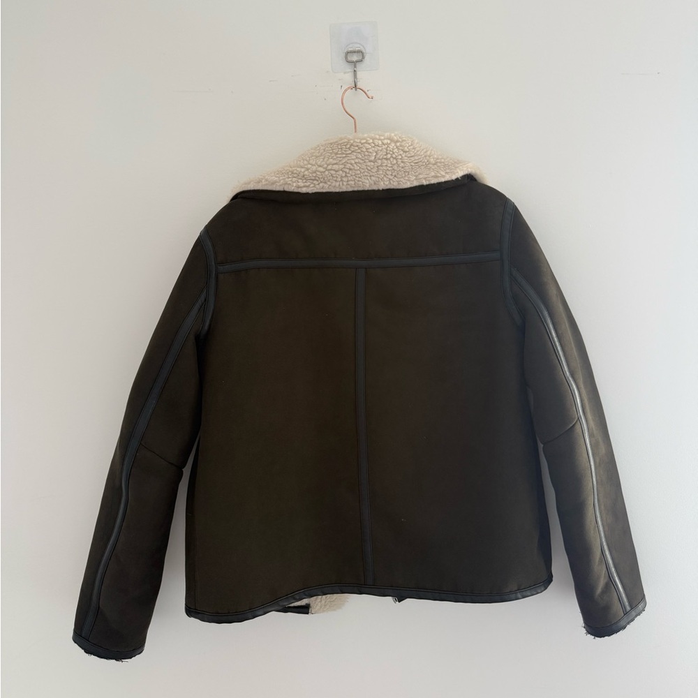 H&M Faux Leather Sherpa-Lined Moto Jacket | Size 10 | Black Winter Biker Coat - Picture 3 of 5